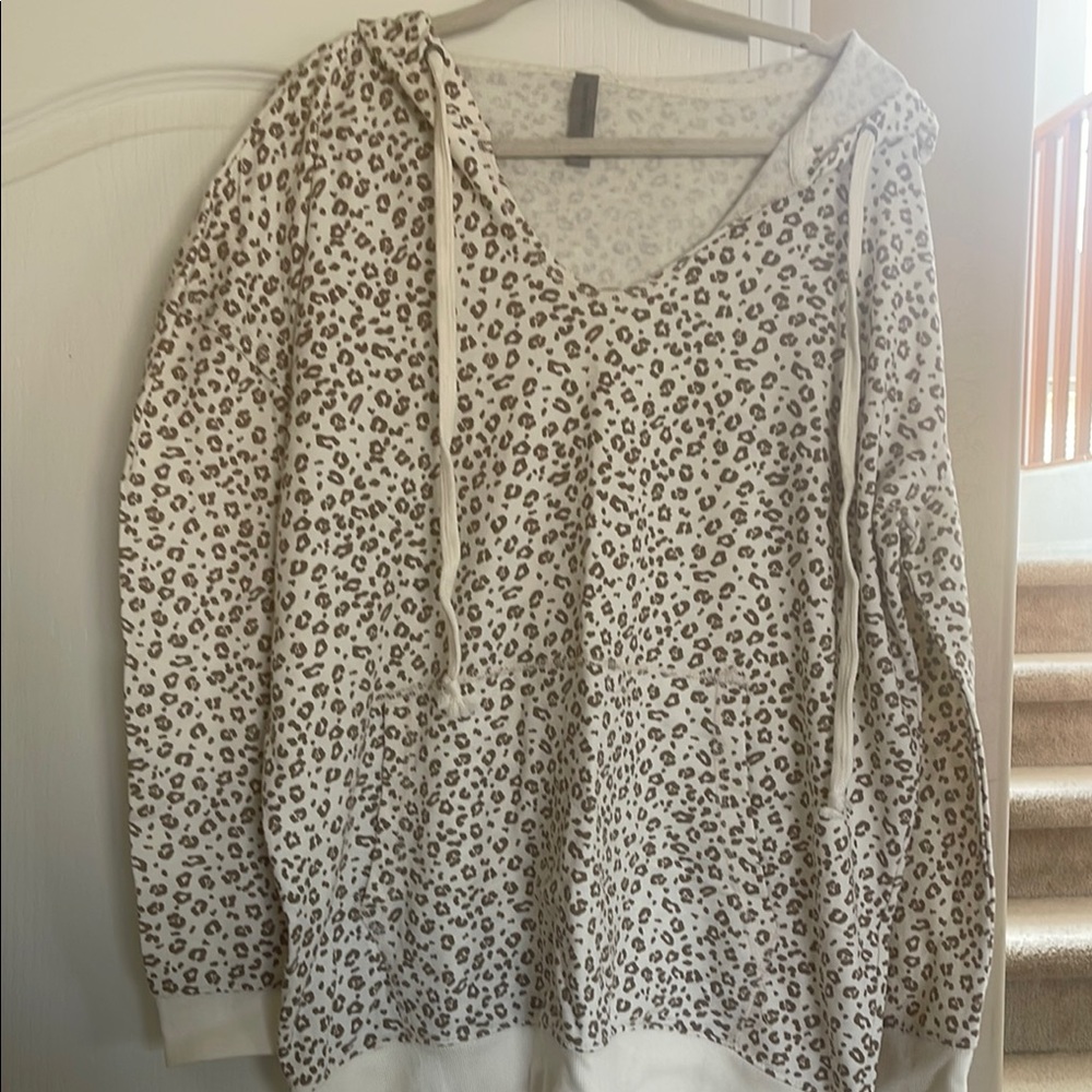 Honeyme Leopard Print Hoodie - Cream and Brown